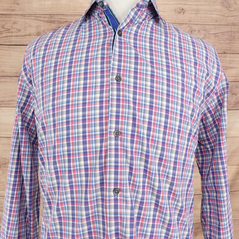 Banana Republic Shirt Mens L Blue Plaid Long Sleeve Button-Up Slim Fit Stretch